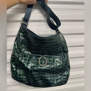 Brighton EUC Dark Green Crocodile-Embossed Shoulder Bag